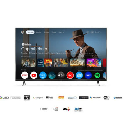Sharp 50-inch LED 4K Ultra HD Smart TV, model 50HP5265E, displaying a vibrant home entertainment scene.