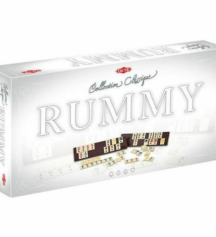 Tactic Rummy card game set with colorful cards and game instructions for family fun and strategic gameplay.