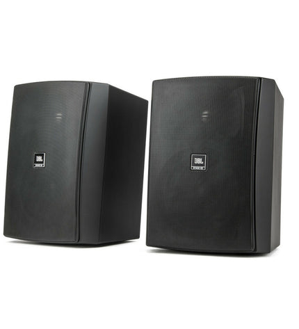 Pair of black JBL XD6 100W speakers with 20W output, featuring sleek design and audio controls, ideal for home audio systems.