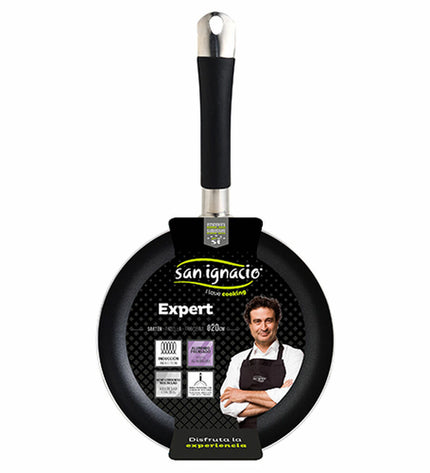 San Ignacio Pan San Ignacio Expert sg9515 Zwart aluminium 20 cm cooking pan with black handle, ideal for kitchen and home cooking.