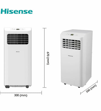 Hisense APC09KV A portable air conditioner for home use, showing the compact unit with adjustable vents and control panel.