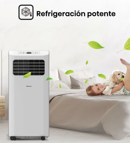 Hisense APC09KV portable air conditioner unit with digital display and adjustable vents for cooling rooms efficiently.