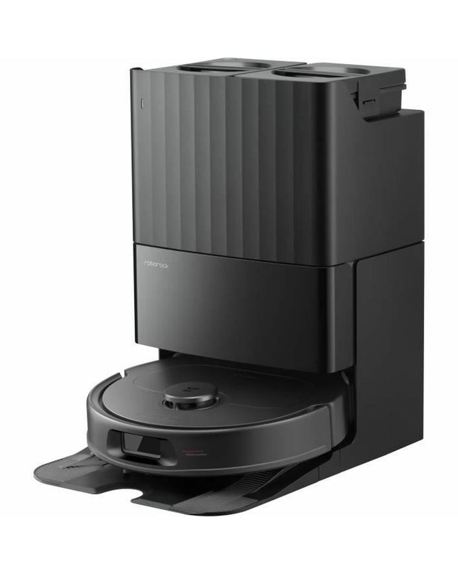 Roborock QR 598 robot stofzuiger schoonmaakt vloer, met ronde vorm en zwarte afwerking voor huis en koken.