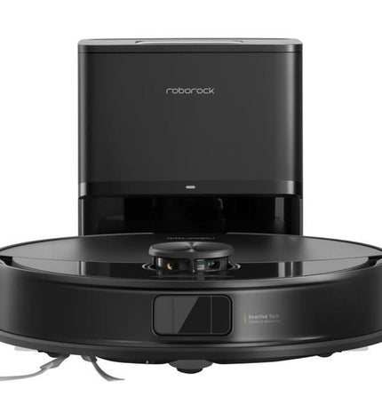 Roborock robot stofzuiger on a clean hardwood floor, showcasing its sleek design and circular shape for efficient cleaning.