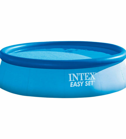 Intex Easy Set inflatable round swimming pool, 366 x 76 cm, filled with water, outdoor backyard setting.