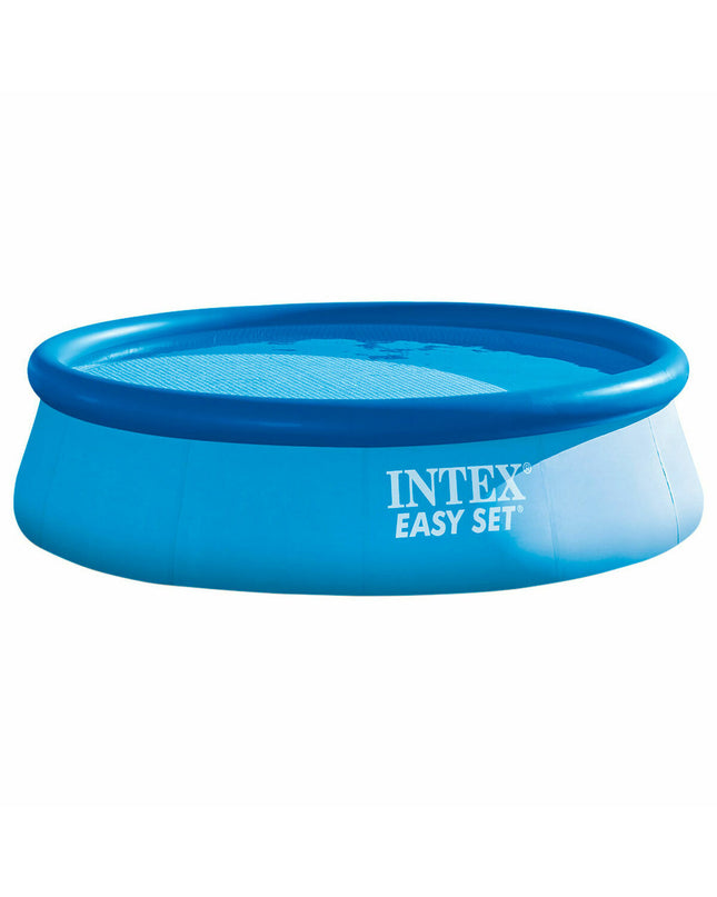 Intex Easy Set inflatable round swimming pool, 366 x 76 cm, filled with water, outdoor backyard setting.