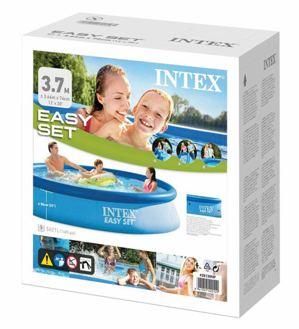 Intex Easy Set inflatable round swimming pool, 366cm diameter with 76cm height, suitable for outdoor summer fun.