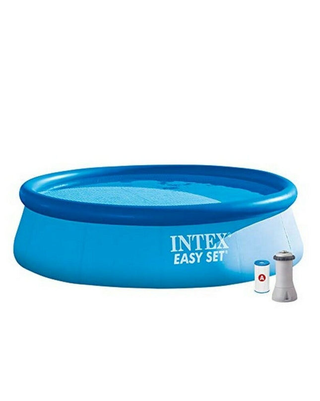 Intex Easy Set inflatable swimming pool with 366x76 cm size, blue above-ground pool for outdoor play and cooling.