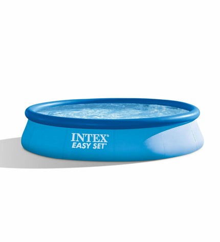 Intex Easy Set inflatable round swimming pool, 396x84 cm, with clear water and blue sides, ideal for outdoor fun.