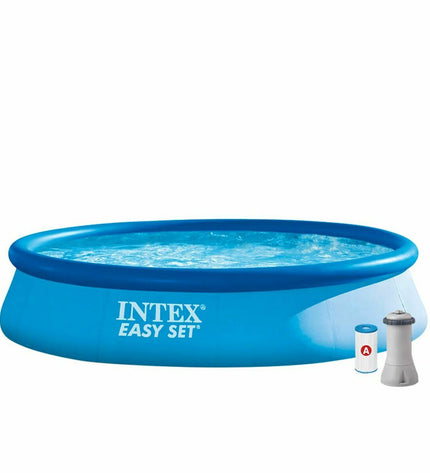 Intex Easy Set inflatable pool, round shape, 396 cm diameter, 84 cm height, suitable for outdoor fun and summer play.