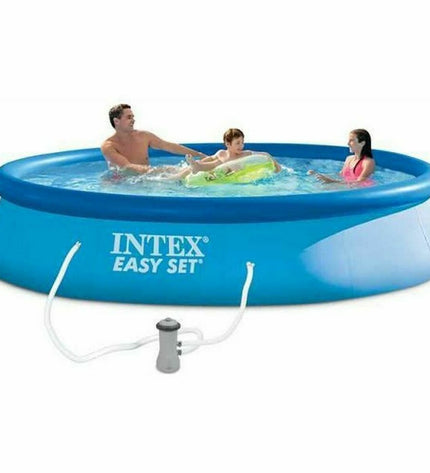 Intex Easy Set inflatable round swimming pool with 396 cm diameter and 84 cm height, suitable for outdoor fun and relaxation.