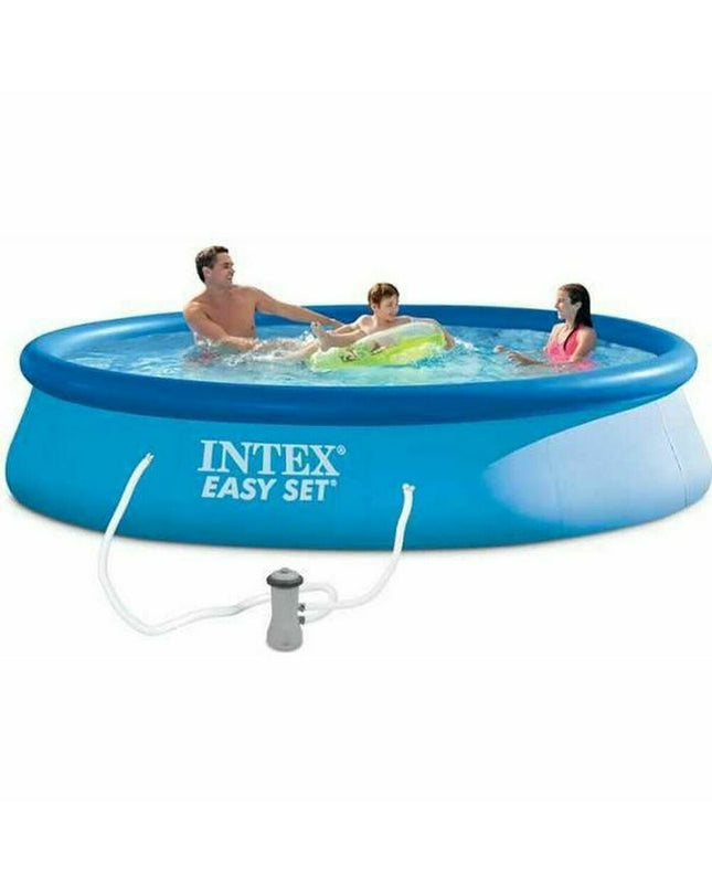 Intex Easy Set inflatable round swimming pool with 396 cm diameter and 84 cm height, suitable for outdoor fun and relaxation.