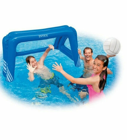 Inflatable goal toy from Intex, 140x89x81 cm, designed for outdoor sports and games, featuring bright colors and a sturdy build.