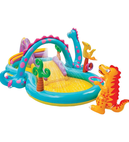 Intex inflatable children's pool with dinosaur design, 302x112x229 cm, suitable for outdoor fun and water play.