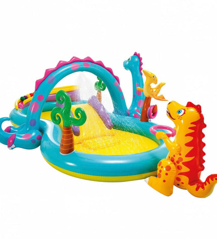 Intex inflatable kids' pool with dinosaur design, 302 x 112 x 229 cm, suitable for outdoor play and water fun