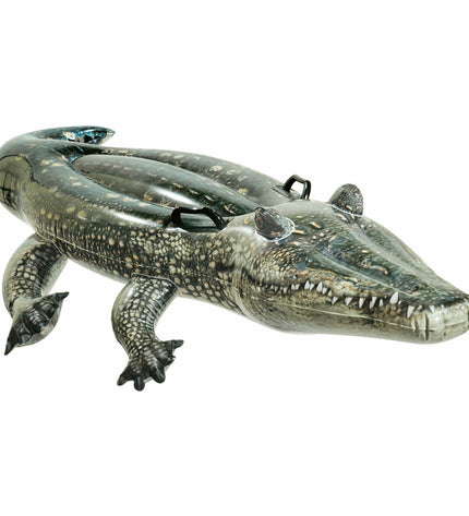 Intex Siva inflatable crocodile toy for swimming pools, bright green with detailed features, suitable for outdoor water play.