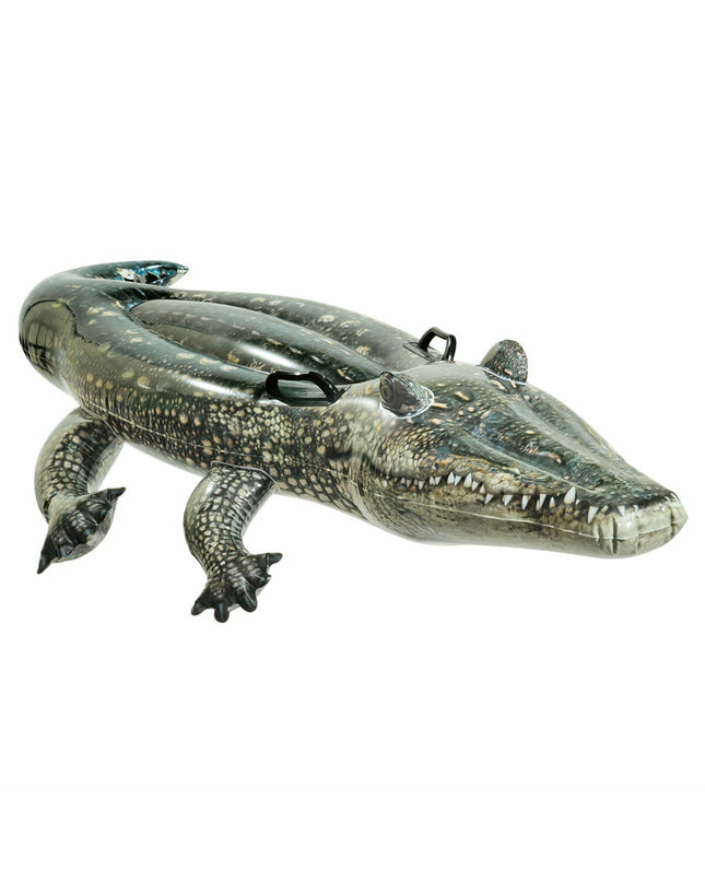 Intex Siva inflatable crocodile toy for swimming pools, bright green with detailed features, suitable for outdoor water play.