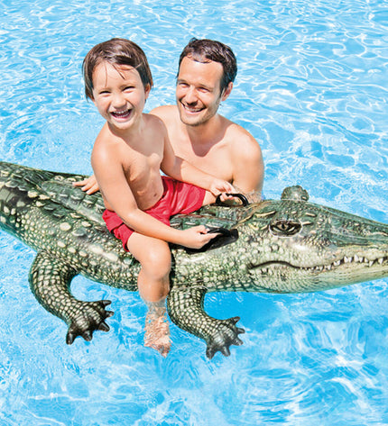 Intex Siva inflatable crocodile toy for outdoor swimming pools, bright green and realistic design for kids' water play.
