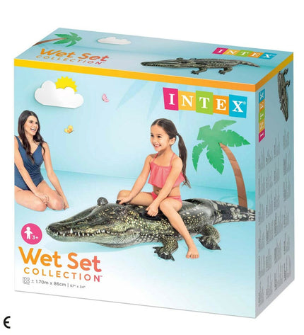 Inflatable crocodile pool toy from Intex, perfect for outdoor play and pool fun, featuring a realistic crocodile design.