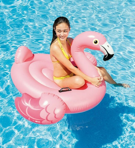 Inflatable Intex flamingo pool toy, 142x137x97 cm, colorful outdoor swimming pool decoration for kids' play and fun.