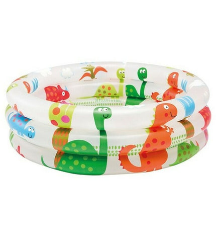 Intex inflatable pool toy with colorful animal designs, made of 100% PVC, measuring 61 x 22 cm, suitable for outdoor play.