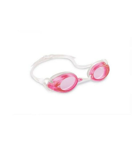 Intex children's swimming goggles in blue and pink for water sports and outdoor activities, with adjustable straps.