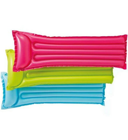 Inflatable mattress by Intex, 183 x 69 cm, suitable for outdoor use and play, made of durable, colorful material.