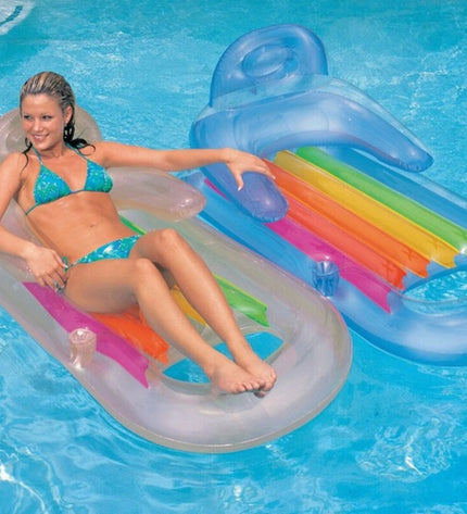 Inflatable mattress Intex 58802 for toys and outdoor activities, showing a bright blue and white inflatable bed.