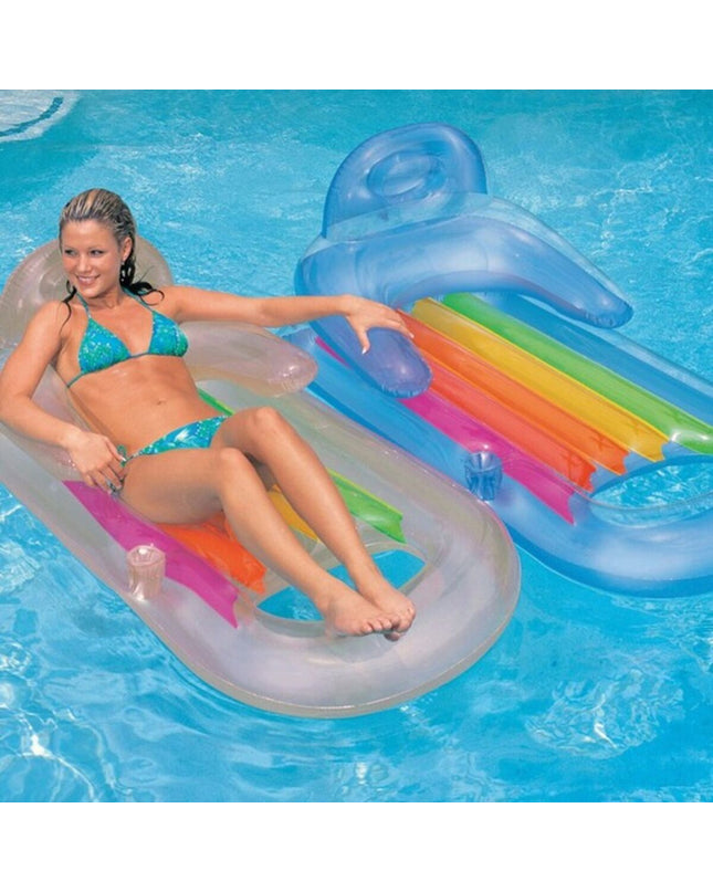 Inflatable mattress Intex 58802 for toys and outdoor activities, showing a bright blue and white inflatable bed.