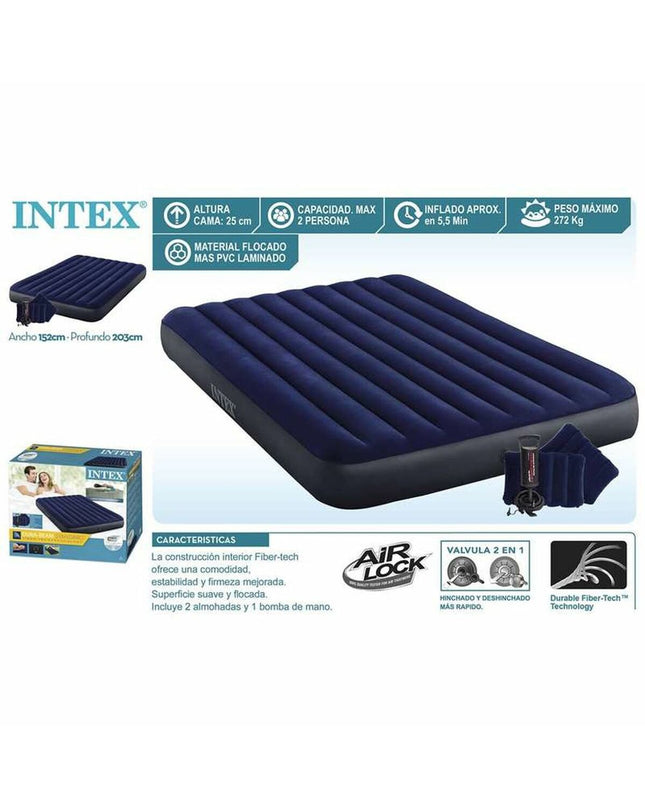 Intex air mattress 152 x 25 x 203 cm for camping and outdoor use, with inflatable surface and durable material.