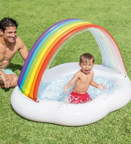 Inflatable Intex swimming pool 57141 with 82 L capacity, featuring blue walls and a rectangular shape for outdoor fun.