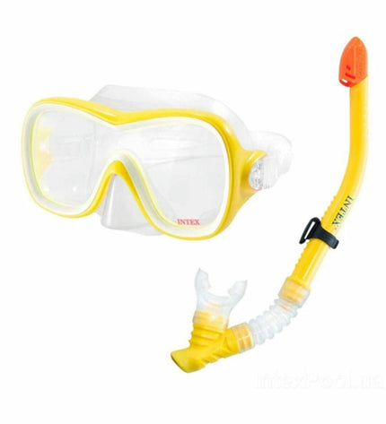 Yellow Intex kids snorkel mask and tube set for watersports, designed for comfortable outdoor swimming adventures.