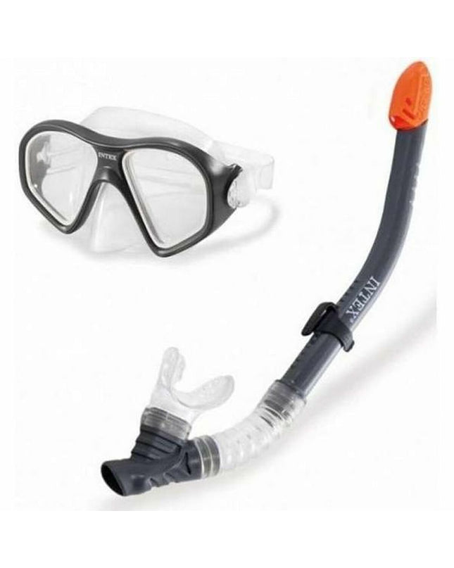 Intex yellow and black kids snorkel mask and snorkel tube for water sports, featuring a comfortable fit for children.