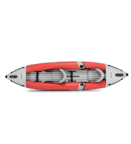 Intex Excursion Pro inflatable kayak for watersport, shown inflated with dimensions 94 x 46 x 384 cm, outdoor sport gear.