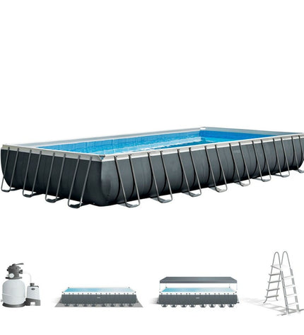 Intex removable swimming pool 975 x 132 x 488 cm set for garden, with blue liner and sturdy frame, outdoor water fun.