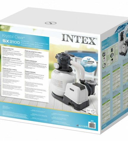 Intex Kristal Clear swimming pool treatment system with control panel and hoses, designed for large 37,800 L pools.