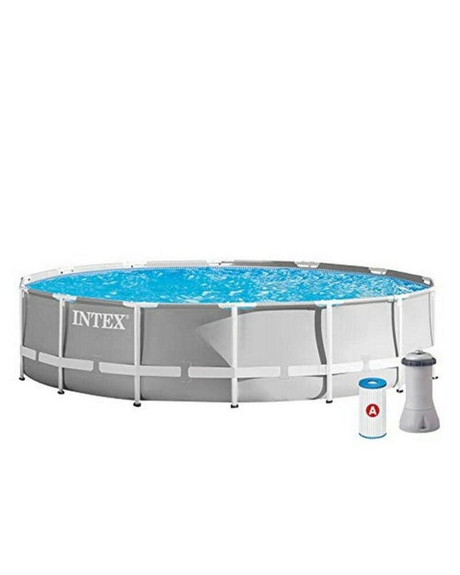Intex removable swimming pool 427 x 107 cm for garden use, with clear blue water and sturdy frame, suitable for outdoor fun.