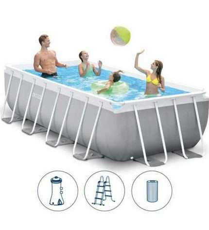 Intex removable pool with 400x200x100 cm size, outdoor garden swimming pool, inflatable design, blue with white accents