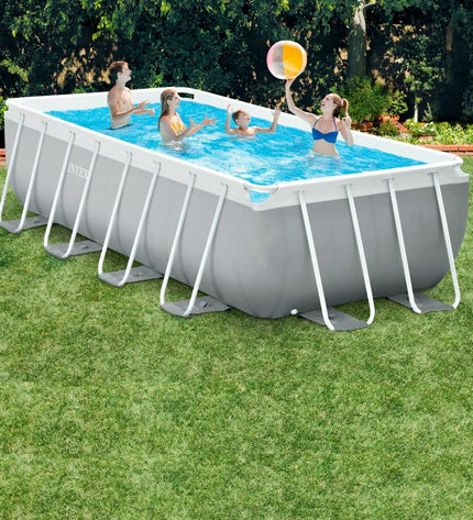 Intex Prism Frame removable swimming pool in gray, 488x244x107 cm with 10,874L capacity, suitable for garden use