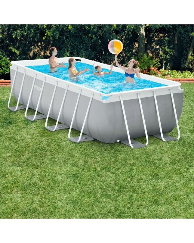 Intex Prism Frame removable swimming pool in gray, 488x244x107 cm with 10,874L capacity, suitable for garden use