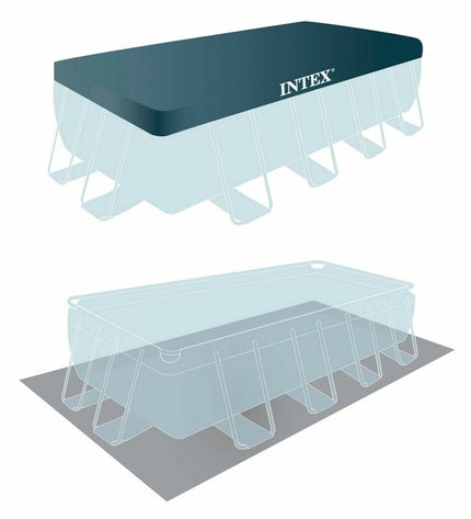 Intex Prism Frame removable swimming pool in gray, 488 x 244 x 107 cm with 10,874 liters, suitable for outdoor garden use.
