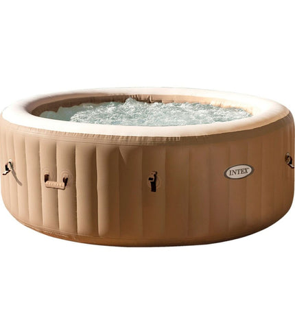 Intex inflatable garden pool in brown, measuring 196 x 71 x 196 cm with 795 liters capacity, suitable for outdoor use.