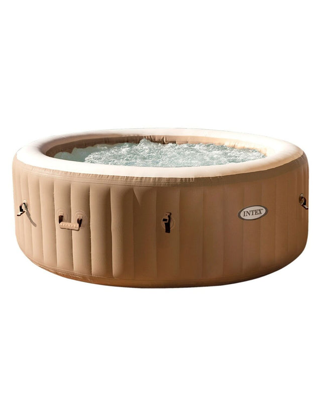 Intex inflatable garden pool in brown, measuring 196 x 71 x 196 cm with 795 liters capacity, suitable for outdoor use.