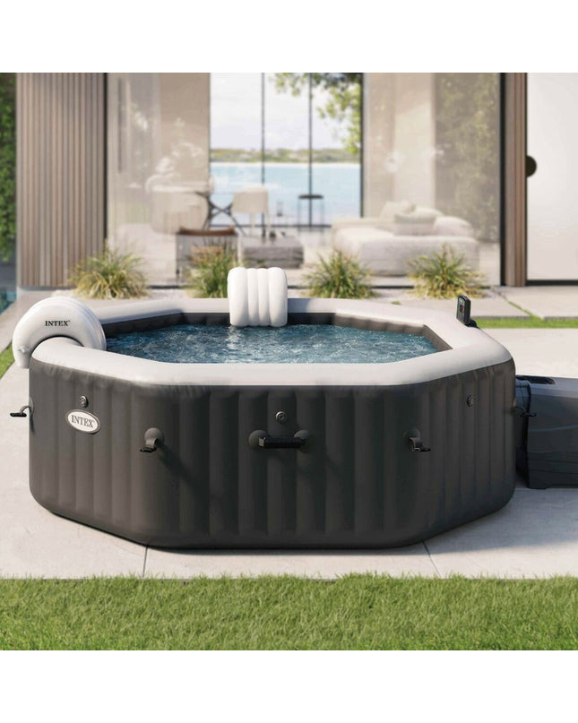 Intex inflatable pool measuring 201x71x201 cm with 795L capacity, suitable for outdoor garden use.