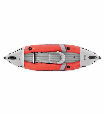 Intex Excursion Pro inflatable kayak on water, featuring durable materials and spacious design for outdoor watersport adventures.