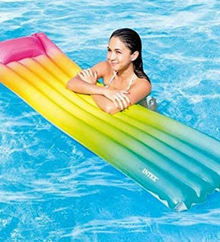 Inflatable mattress Intex 58721EU, 69 x 183 cm, suitable for outdoor activities and pool use, with a bright blue color.