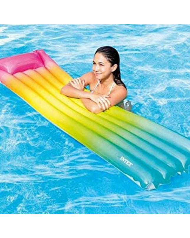 Inflatable mattress Intex 58721EU, 69 x 183 cm, suitable for outdoor activities and pool use, with a bright blue color.