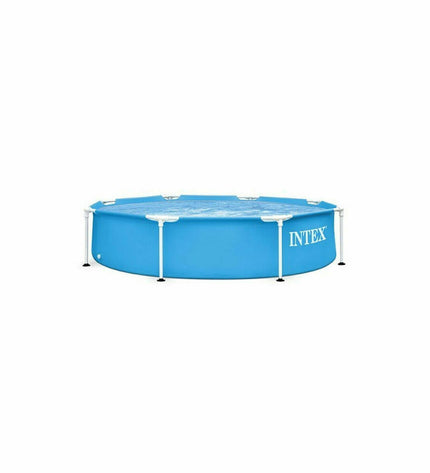 Intex removable pool with 1828L capacity, 244 x 51 cm, set up outdoors in a garden with water inside.