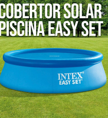 Intex circular pool cover for 244 cm diameter Intex pools, outdoor garden swimming pool accessory on a sunny day