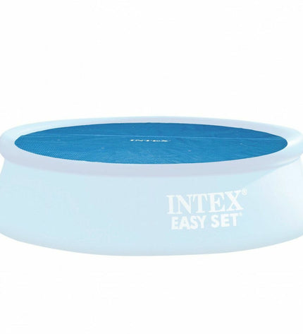 Intex 305cm round swimming pool cover for garden pools, made of durable material, protects against debris and sunlight.